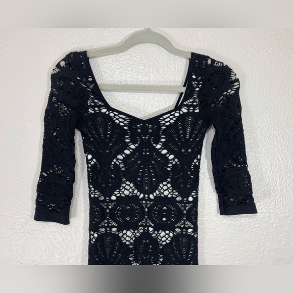 Intimately Free People Lace Black White Long Sleeve Medallion Bodycon Mini Dress - Picture 4 of 8